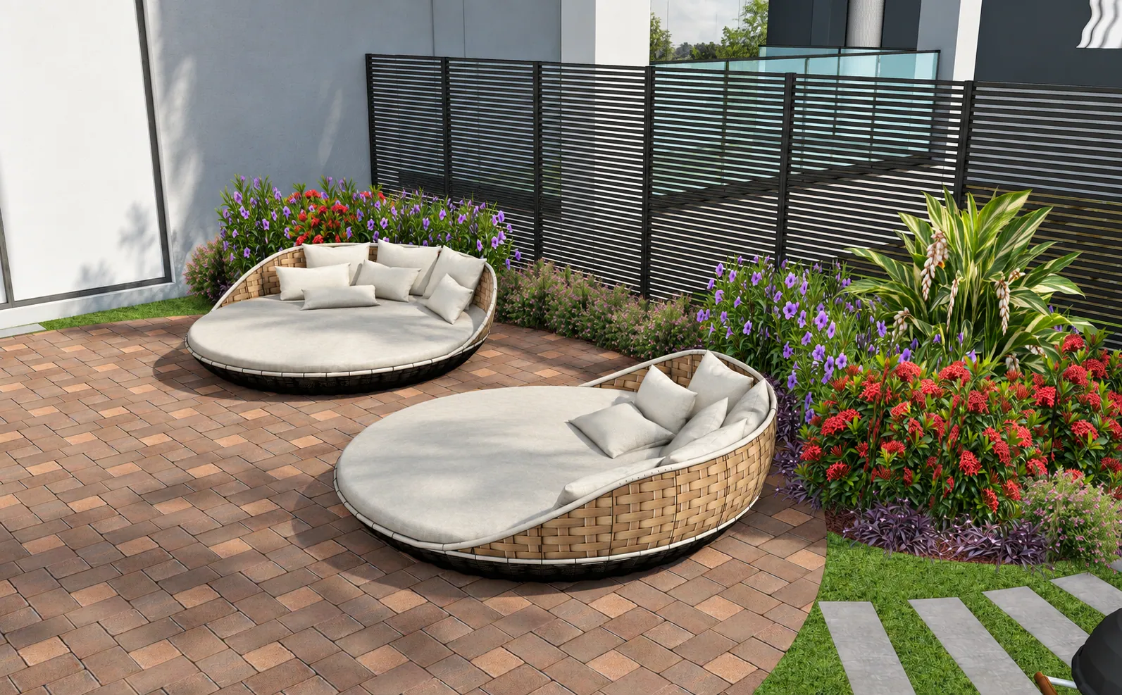 Kira concept: courtyard seating and planted borders