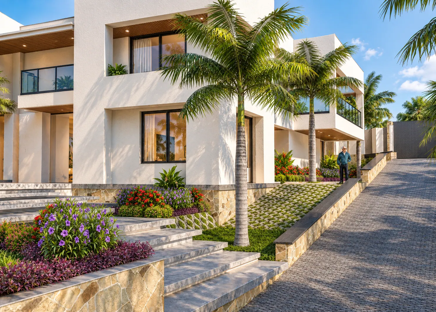 Illustrative visualization of the proposed palm-lined entrance and planted terraces