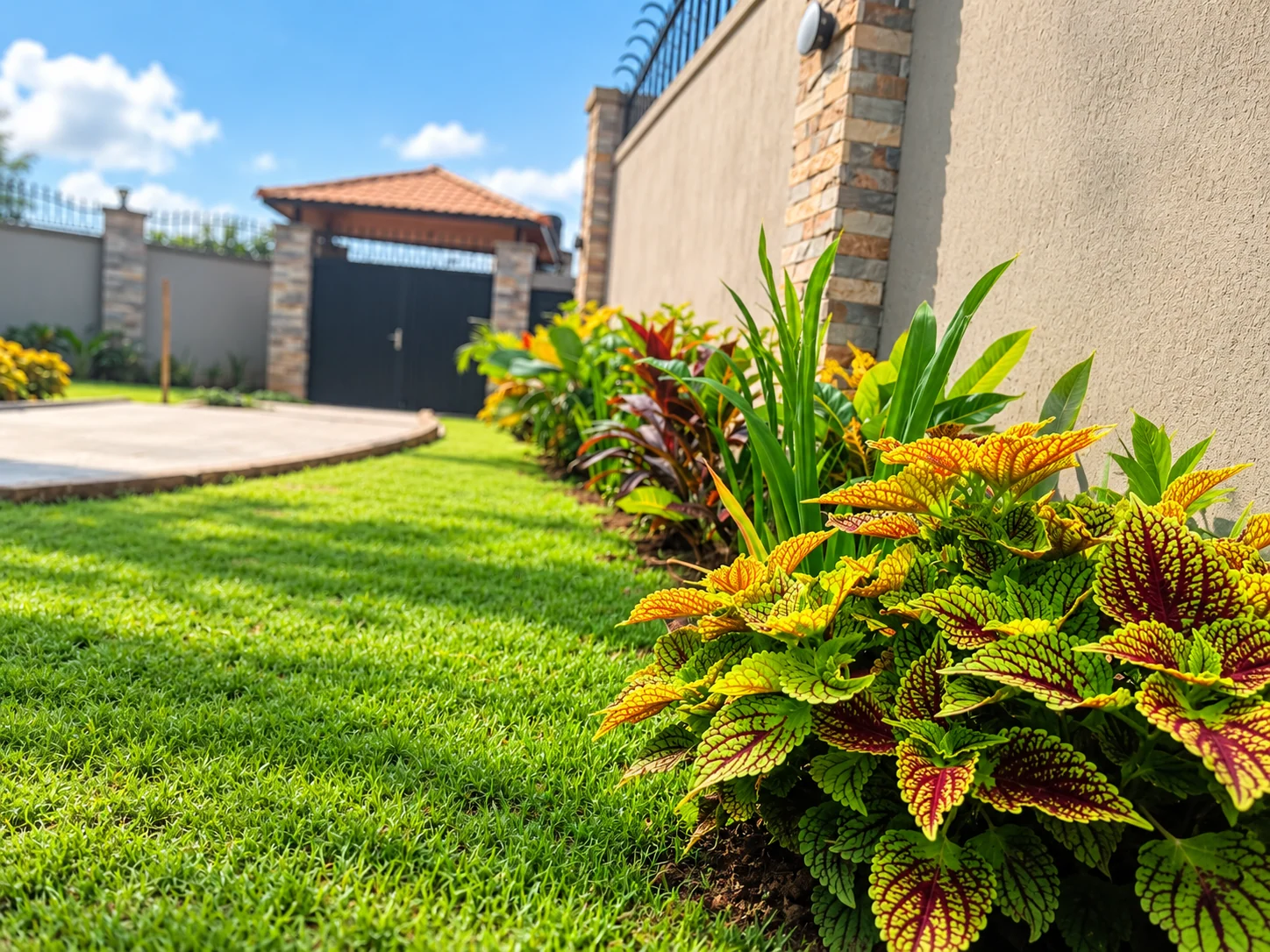 Grass and colourful planting at Rubaga